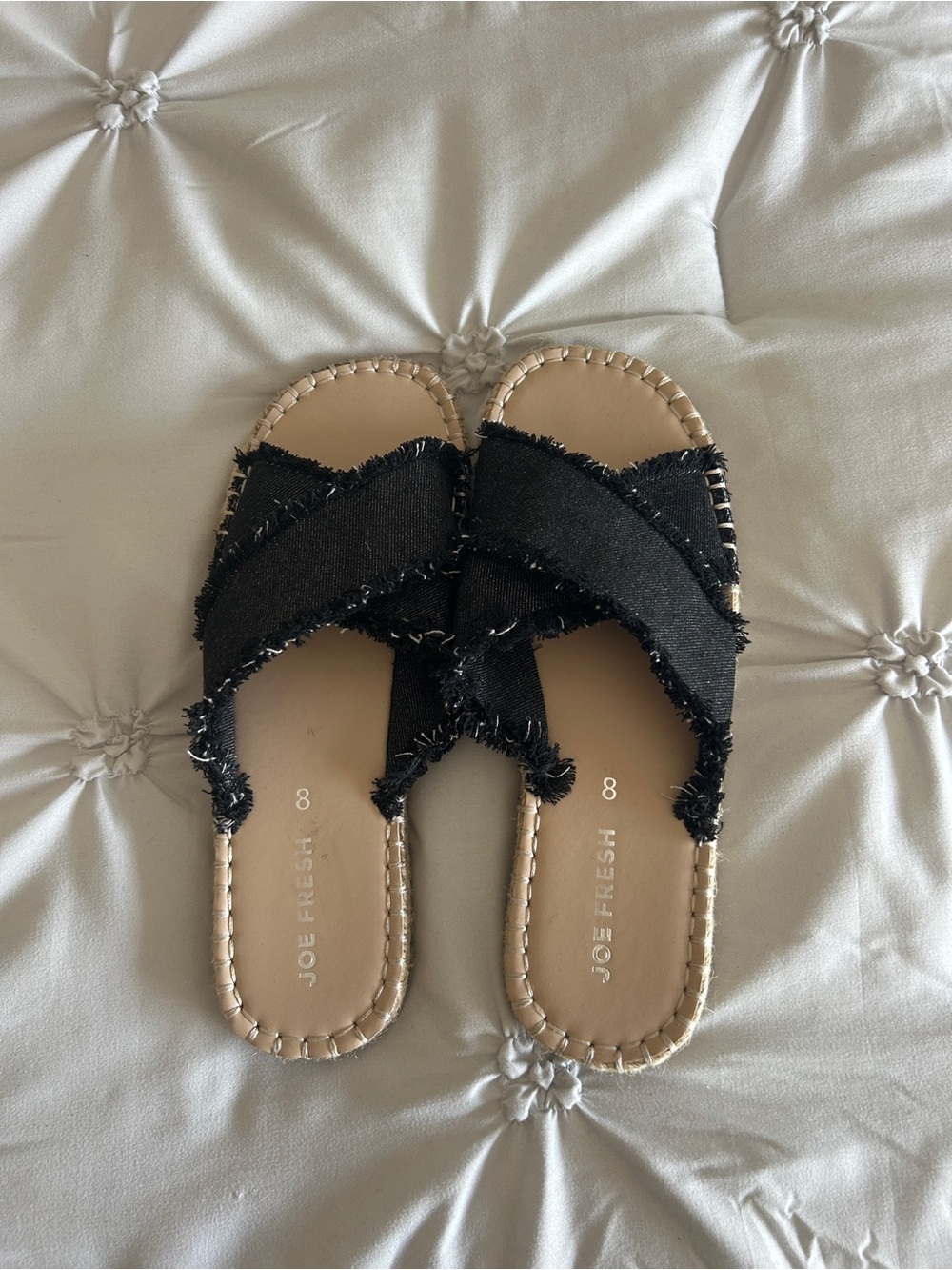 Joe Fresh Black Frayed Crossband Slide Sandals - Women's